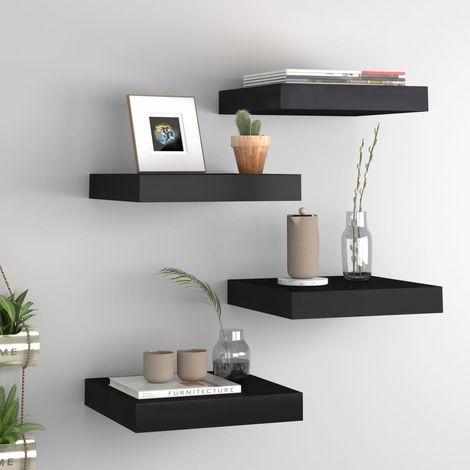 vidaXL Scaffali a Parete 4 pz Neri 23x23,5x3,8 cm in MDF (1/5)