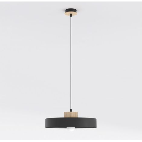 Lampada a sospensione KIVI in acciaio nero e legno (1/5)