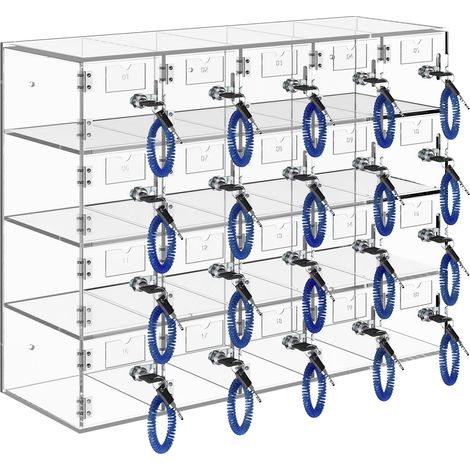 Casier de rangement pour téléphones portables, 20 casiers en acrylique transparent, avec serrures et clés, mural, idéal pour bureau, salle de classe ou salle de sport. (1/5)