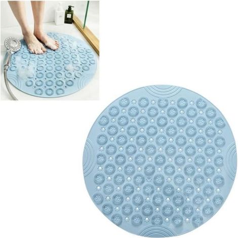Tapis de Douche，PVC Tapis de Bain de Massage Rond Tapis，Douche Antidérapant Tapis de Salle de Bain，Tapis de Baignoire，55x55cm,bleu