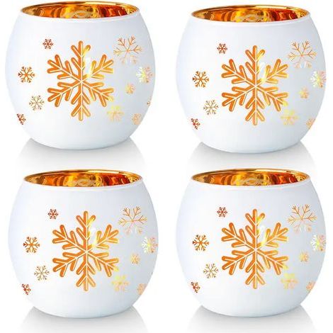 Set of 4, Christmas Snowflake Glass Candle Holders - Holiday Decorations for Home and Restaurant, Table Decorations with Snowflakes for Christmas, Easter, Hanukkah, Thanksgiving, New Year (1/3)