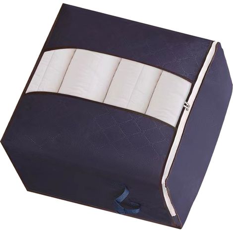 6 Sacs Rangements Vêtements Non Tissé Épais Réutilisables Anti Poussière Grand Volume Multiusage Fermeture Éclair Double Pour Couette Plaid Bleu Nuit 50x48x28cm (1/4)