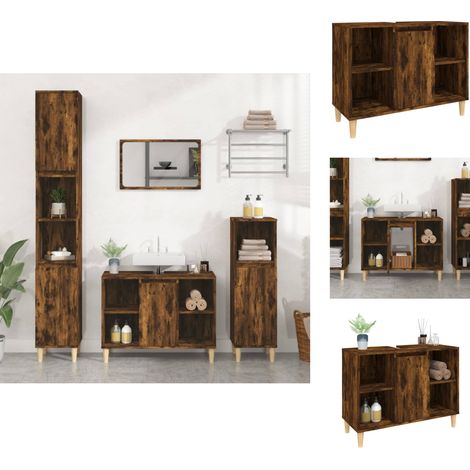 Badezimmerwaschtische - Living Waschbeckenunterschrank Räuchereiche 80x33x60 cm Holzwerkstoff (1/5)