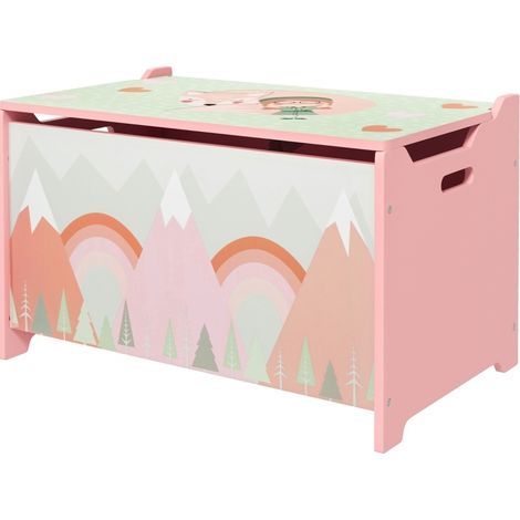 CHICFURN Cassapanca portagiochi con contenitore 60 x 37 x 39 cm, legno rosa, sicurezza bambini (1/5)