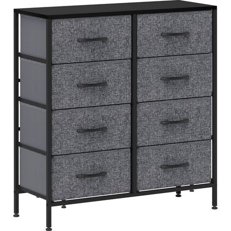 Fabric Chest of Drawers, Industrial Bedroom Dresser with 8 Fabric Drawers, Steel Frame and Wooden Top for Nursery, Living Room, Hallway, Black
