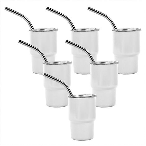 6 kleine Glasbecher (90 ml) mit Strohhalmen und Deckeln für Kaffee und andere Getränke (1/5)