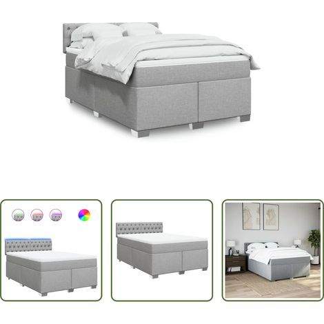 vidaXL Surmatelas - Sommier à lattes de lit avec matelas Gris clair 140x190cm Tissu (1/5)