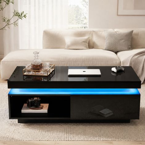 Table basse LED avec tiroir, 100 x 50 x 40 cm, noire HAVRYA (1/5)
