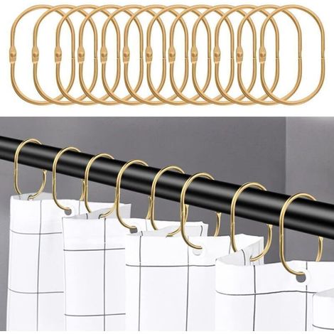 Anneaux de rideau de douche dorés – Lot de 12 crochets décoratifs antirouille en métal, élégance moderne et résistance durable (1/5)
