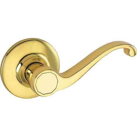 Poignée de porte factice réversible pour gaucher ou droitier, finition laiton poli (1/3)