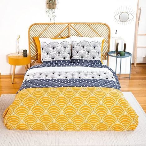 Parure de lit - COTE DECO - 240x220 cm - 100% Coton - Géométrique - Réversible
