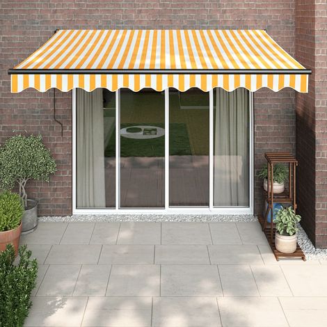 Auvent rétractable, Store Banne, Marquise Brise-soleil jaune et blanc 3x2,5 m tissu et aluminium LKOWF46817 (1/5)