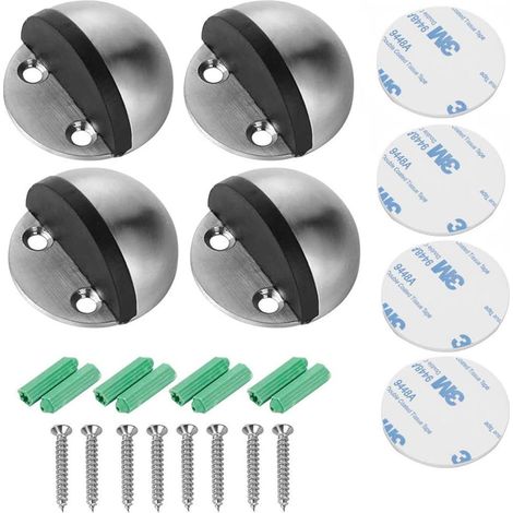 Selbstklebender Türstopper, Bodentürstopper, Türstopper aus Edelstahl, 4-teilig, Türstopper mit Befestigungsschrauben und 3M-Klebeband, Halbmondform, Bodenmontage, Türstopper