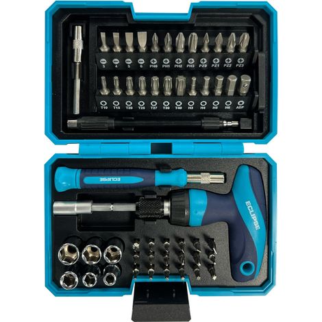 Eclipse Professional Tools ETGRS53PS Set di cacciaviti a cricchetto e mini bussole con impugnatura a T da 53 pezzi (1/4)