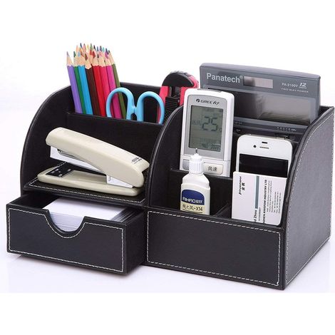 Organisateur de bureau en cuir PU, porte-stylo multifonction – DELKEVIC (1/5)