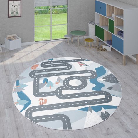 Paco Home Kinder-Teppiche, Kurzflor-Teppiche für Kinderzimmer mit vers. Designs Spielteppiche Bunt 200 cm Rund, Creme