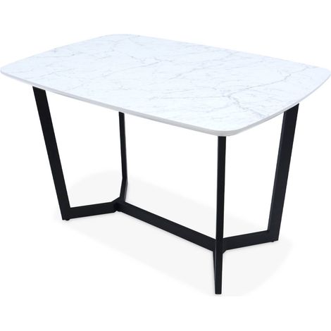 4-6 seater marble-effect dining table, black metal legs, 120cm, Opale (1/4)