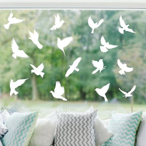 Autocollants Anti-Collision Oiseaux – 16 Stickers Réutilisables Électrostatiques, Motifs d’Oiseaux Variés, Grands Formats Translucides pour Fenêtres et Portes Vitrées Intérieures & Extérieures (1/5)