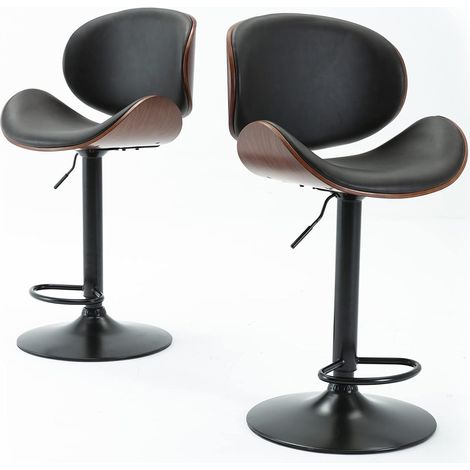 Tabourets de Bar en Cuir PU Noir Tabouret de Bar en Bois incurvé, Tabouret (1/5)