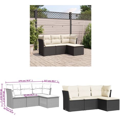 4-tlg. Garten-Sofagarnitur mit Kissen Schwarz Poly Rattan - Gartenmöbel Set - PE-Rattan Möbel - Outdoor Sofa - Lounge Set - Gartenlounge - Home & Living (1/3)