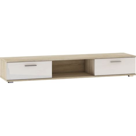 Meuble TV bois Sonoma et blanc brillant Flexa 176cm (1/4)