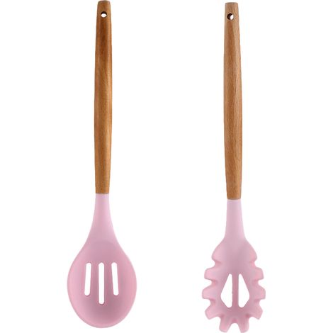 Ustensiles De Cuisine En Silicone Et Bois - Résistance Haute Température - Pour Casseroles Antiadhésives - Lot De 2 Pièces (1/5)