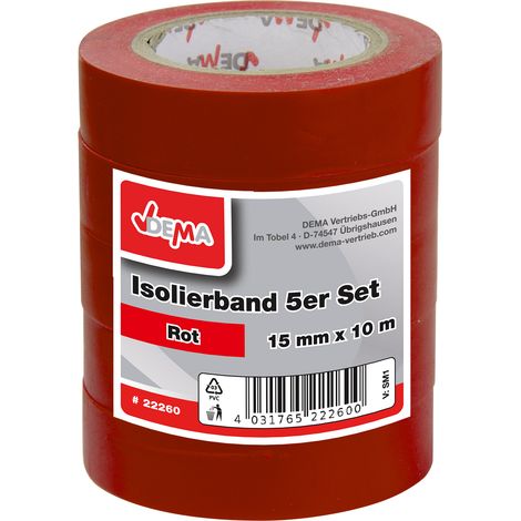Isolierband Klebeband 5er Set Rot 15 mm x 10 m Eelektriker Tape Band selbstklebend (1/3)