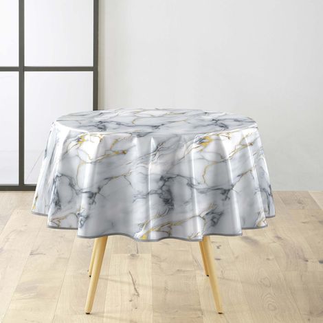 Nappe Toile Cirée Ronde "Marquina" 160cm Gris