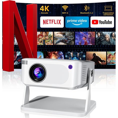 Tragbarer Projektor mit 4K-Unterstützung, kompatibel mit Smartphone/TV-Stick/TV-Box/USB/HDMI, automatische vertikale Trapezkorrektur (drehbar) (1/5)