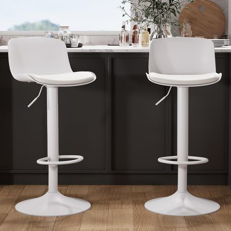 Lot de 2 tabourets de Bar réglables en Hauteur et pivotants avec Dossier et Repose-Pieds – Chaises de Bar en PU Cuir rembourré, Style Moderne Industriel, Blanc, pour Cuisine (1/5)
