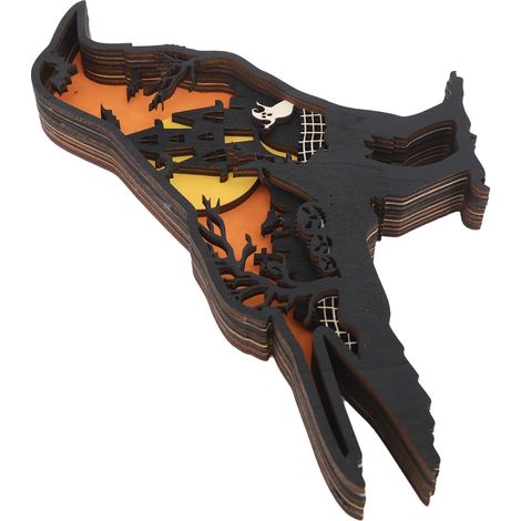 Figurine en bois sculpté avec lumières, figurine animale 3D en bois avec lumières, corbeau, pour décorations d'Halloween (1/5)