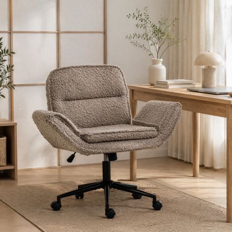 Sedia ufficio criss-cross girevole con braccioli ribaltabili e ruote, Teddy fleece marrone REDOM (1/5)