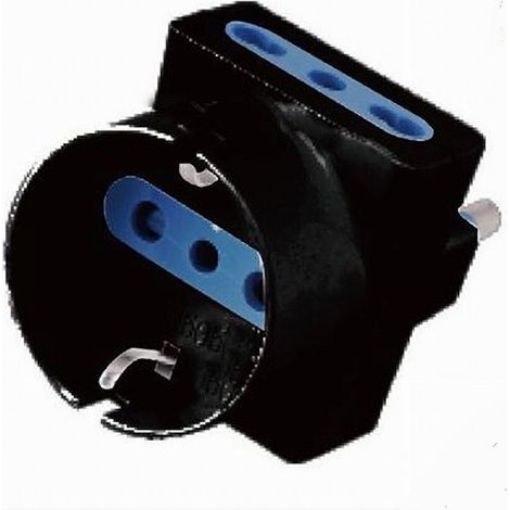 Trade Shop - Adattatore Spina 16a 2p+t 1 Presa Ita 10a/schuko 16a 2 Prese Bipasso 10/16a 83049 - (1/5)