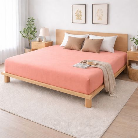 Drap-housse 160 x 200 cm Sienna Rose saumon – Gaze de coton & coton 57 fils – Bonnet 30 cm (1/5)