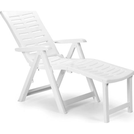 TrAdE Shop Traesio - Poltrona Lettino Prendisole Pieghevole Con Poggiapiedi Bianco 60x108x109 Cm 015933 - (1/5)