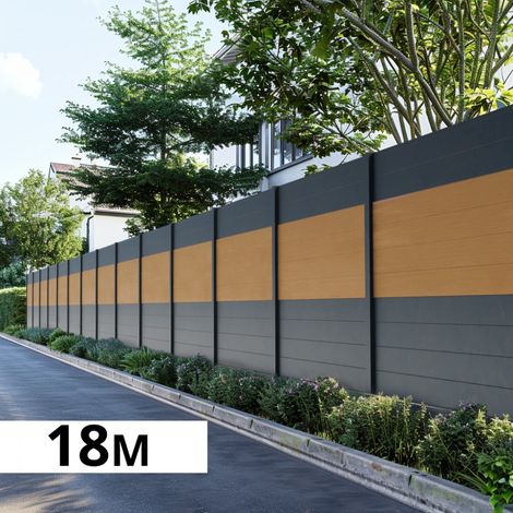 Kit Clôture Aluminium BAHIA & CRUZ Cèdre 18,33x1,8m - Bois Composite & Aluminium - Poteaux Gris - Brise Vue - Palissade