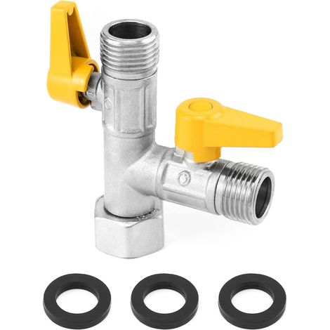 Vanne 3 voie, vanne d'adaptation en T G1/2", inverseur système de douche, avec vanne d'arrêt, laiton, adaptée aux cuisines, salles de bains (1/5)