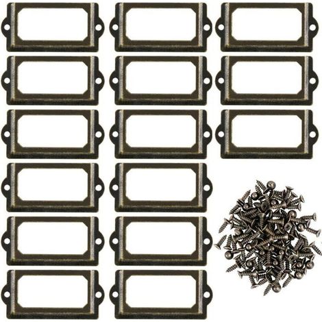 Lot de 30 supports d'étiquettes en métal pour meubles, tiroirs, armoires, cartes, plaques nominatives, cadres avec vis pour bu (1/5)