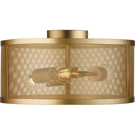 Plafoniera Industrial-Nordico Rete Acciaio Oro 3 Luci E27 (1/5)