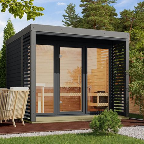 Sauna Exterieur 6-8 Places Epicea Nordique 38mm Terrasse Anthracite (1/5)