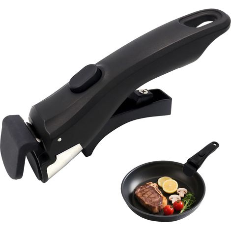 Poignée Casserole, Noir Anti-écaillement Pot Manche Casserole Amovible Universel avec clip et Poignées, Remplacement pour Ustensiles de Cuisson four Friture Pan Wok (Noir) (1/5)