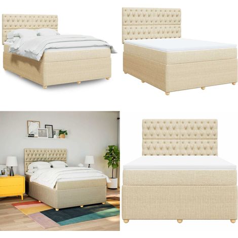 vidaXL Boxspringbett mit Matratze Creme 160x200 cm Stoff (1/5)
