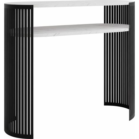 Console Civer, Noir + Marbre blanc, 86x100x30cm