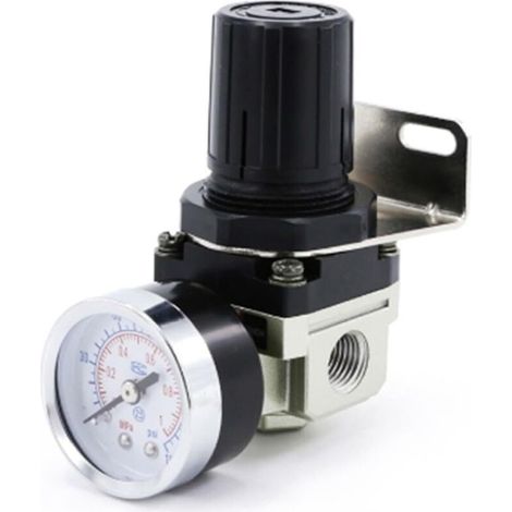 Régulateur de pression d'air, AR2000-02 G1 / 4 Compresseur à Commande Pneumatique avec Manomètre, 1/4" Soupape Jauge Réglable de Pression d'Air en Alliage d'aluminium avec Support (1/5)