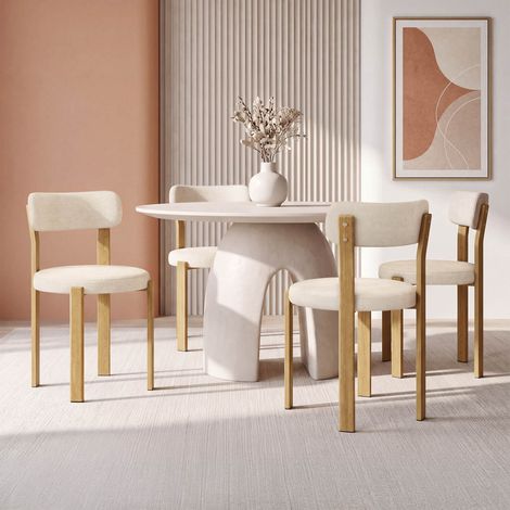Lote de 4 sillas de comedor de chenilla beige NELLA (1/5)