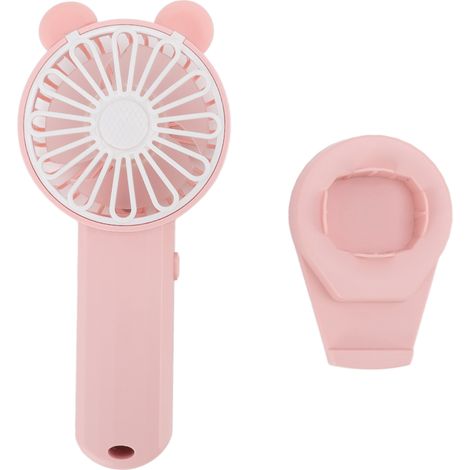 Ventilateur portable rose, puissant et naturel, rechargeable par USB, 5 pales, base détachable. Idéal pour la maison, le bureau et les voyages. (1/5)