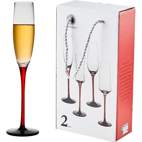 Flûtes à champagne en cristal élégantes 175 ml, design européen fin, coffret cadeau de 2 verres à pied pour vin pétillant (1/3)