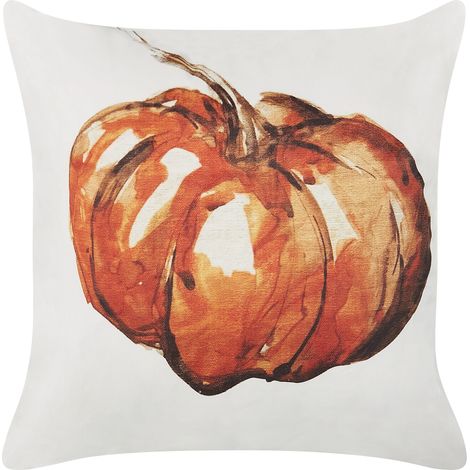 Cojín de terciopelo beige naranja 45 x 45 cm patrón calabaza otoño Curbita