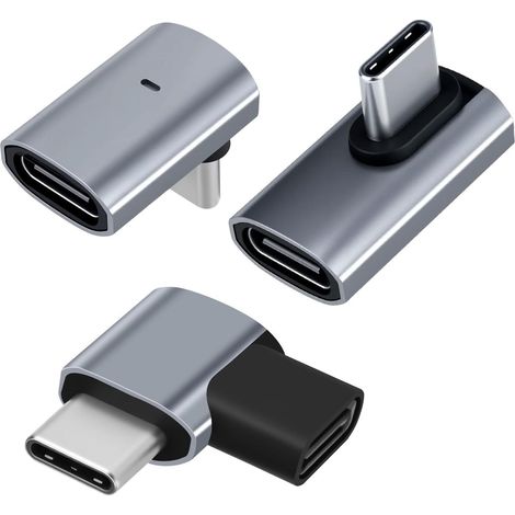 Lot de 3 adaptateurs USB C à 90 °, transfert de données 40 Gbps, charge rapide 240 W, vidéo 4K @ 120 Hz/8 K @ 30 Hz, compatible avec Thunderbolt 4, iPhone 15/16/17, Steam Deck, ordinateur (1/5)