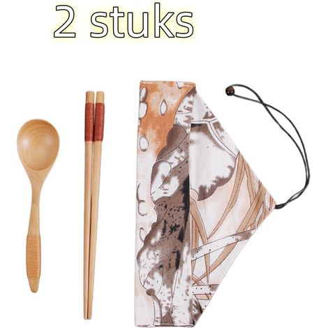 ensemble de 2 pièces baguettes et cuillère baguettes dans un étui en tissu portables pour une utilisation en extérieur pointe pointue conviennent à un usage en cuisine longueur 22 5 cm couleur bois (1/5)